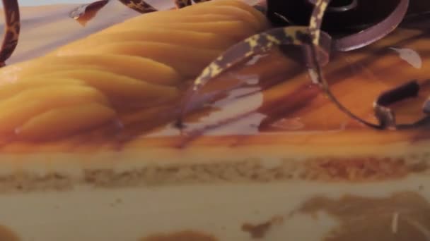 Torta Pesca Gourmet Ruotando Primo Piano — Video Stock