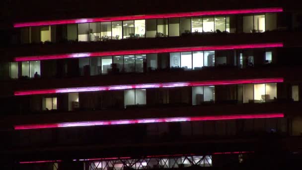 Edificio Oficinas Alta Tecnología Noche — Vídeos de Stock