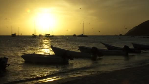 Pôr Sol Costa Pôr Sol Relaxante Mar — Vídeo de Stock