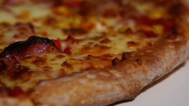 Pizza Obracanie Wyświetlacza Bliska Fast Food — Wideo stockowe