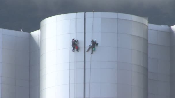 Escalador Trabajadores Limpieza Moderno Edificio Oficinas — Vídeos de Stock