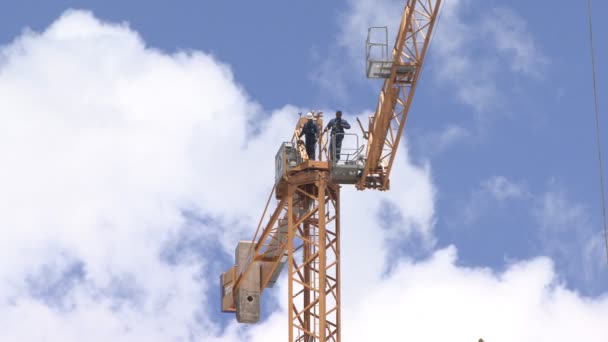 Instalação Guindaste Construção Arranha Céu — Vídeo de Stock