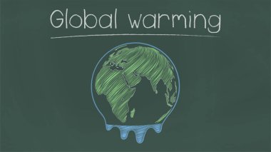 Tebeşir tahtasında erimiş toprak. Küresel ısınma vektör illüstrasyon.