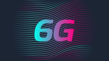 6. nesil internet. Arka planda 6g ve soyut kontur çizgileri. Vektör çizimi 