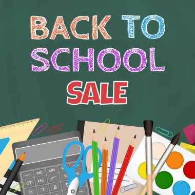 Okul satış afişine geri dönelim. Vektör illüstrasyon Eps10.