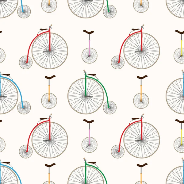 Retro Bisiklet Dokusu Unicycle Penny Farthing Dikişsiz Vektör Deseni Eps10 — Stok Vektör