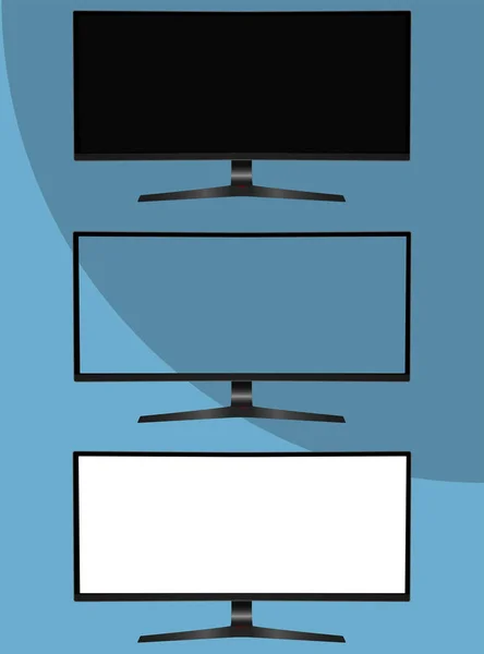 Boy Oranı Kavisli Oyun Monitörü Mockup Boş Beyaz Saydam Ekran Vektör Grafikler