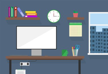 Düz tarzda işyeri vektör illüstrasyonu