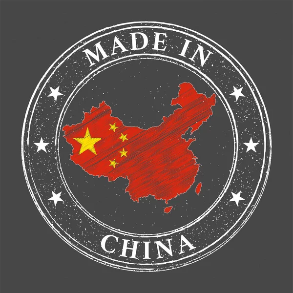 Gemaakt China Sjabloon Kaart Vlag Van China Stempel Stijl — Stockvector