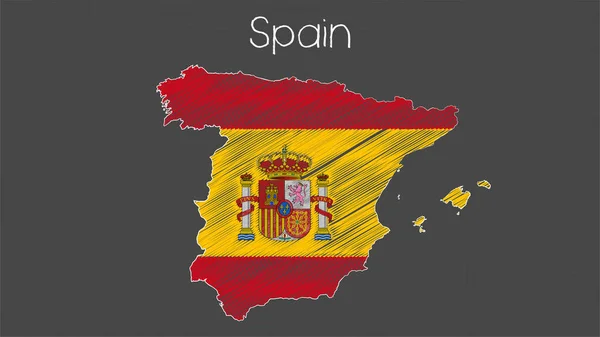 西班牙地图标志插图 黑板上地图形状的西班牙国旗 — 图库矢量图片