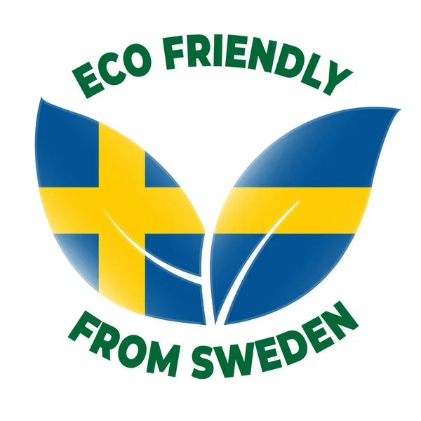 Eco Friendly Sweden Badge Flag Leaves Shape Vector Illustration — Stock Vector