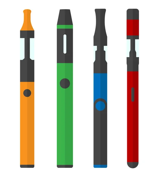 E-sigara simgeleri renkli seti. 4 farklı vape kalem. Vektör çizimi