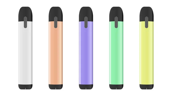 Gerçekçi elektronik sigara konsepti. Renkli vape kalem mod. 5 renk seçeneği. Vektör illüstrasyon Eps10.