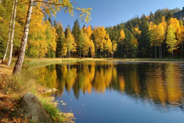 Black lake in Jirasek rocks in Czech republic clipart