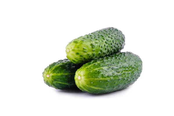 Three green cucumbers isolated on white background. — Stock Photo, Image