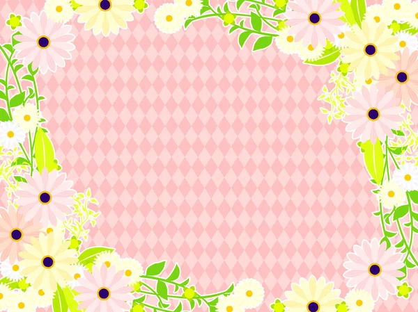 粉红色春天花例证框架 非洲雏菊和 Margaret — 图库矢量图片