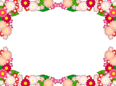 Bahar çiçek çerçeve, pembe primula ve verbena