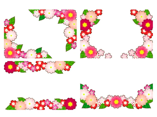 Marco Flores Primavera Primula Rosa Verbena — Vector de stock