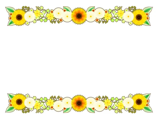 Cadre Floral Été Tournesol Dahlia Jaune Blanc — Image vectorielle