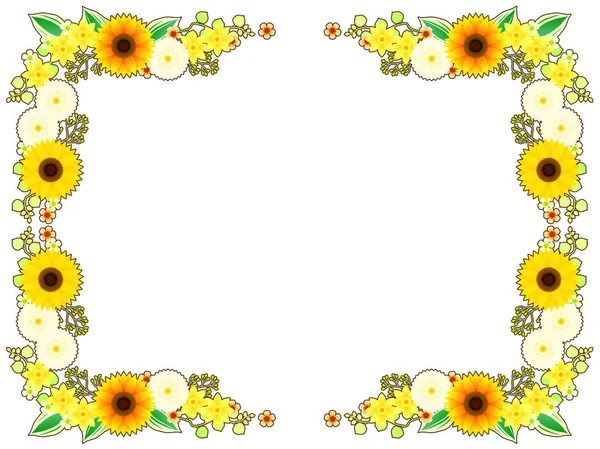 Marco Floral Verano Girasol Dalia Amarillo Blanco — Vector de stock