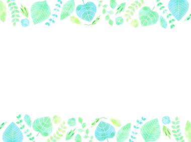 Çerçeve çeşitli yeşil yaprakları, suluboya stili