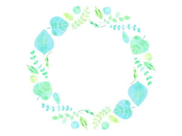 Cadre Différentes Feuilles Vertes Style Aquarelle — Image vectorielle