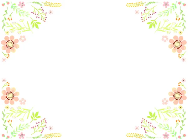 Illustrazione Cornice Con Fiori Rosa Piante Acquerello Stile — Vettoriale Stock