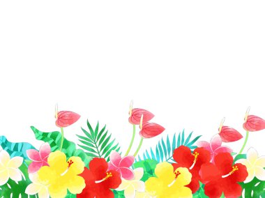 Hibiscus ve güney bitkileri illüstrasyon arka plan, suluboya tarzı