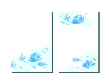 Tropikal balık illüstrasyon arka plan, güney denizi, güzel mavi, suluboya tarzı