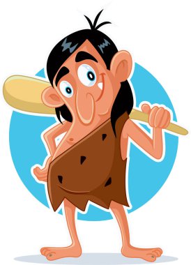 Komik karikatür mağara adamı yarasa vektör çizim ile