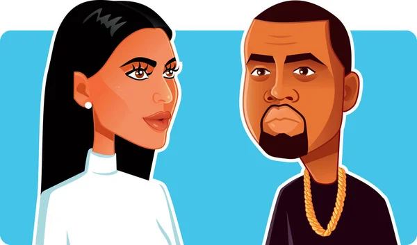 Stati Uniti Giugno 2018 Kim Kardashian Kanye West Vector Caricature — Vettoriale Stock