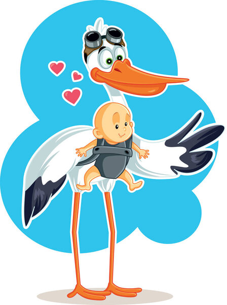 Cute Stork with Baby in Sling Vector Illustration