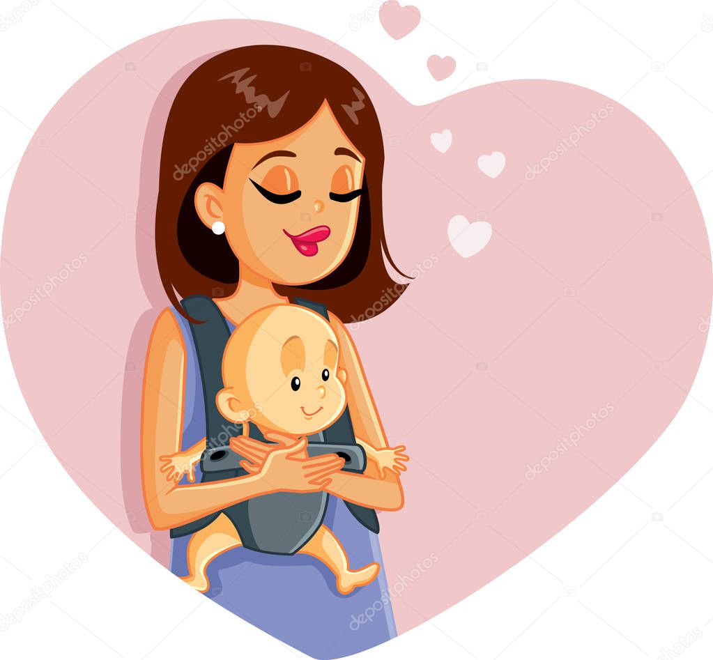 Happy Mother Holding Baby Vector Illustration