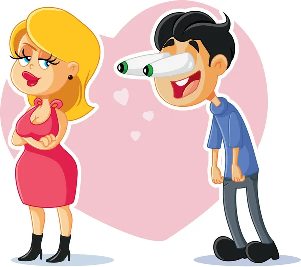 Divertente Uomo Flirtare Con Bella Donna Vettoriale Cartone Animato — Vettoriale Stock