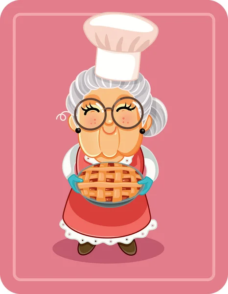 Grandma Holding Homemade Pie Vector Illustration — Stock Vector