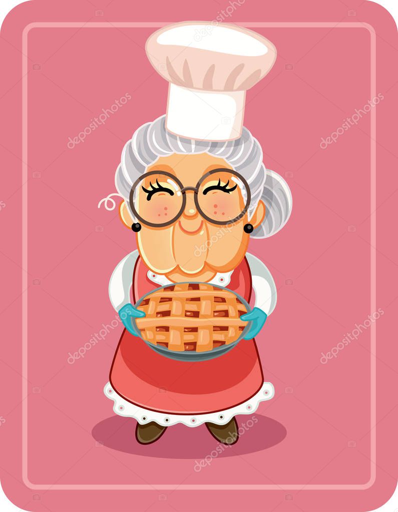 Grandma Holding Homemade Pie Vector Illustration