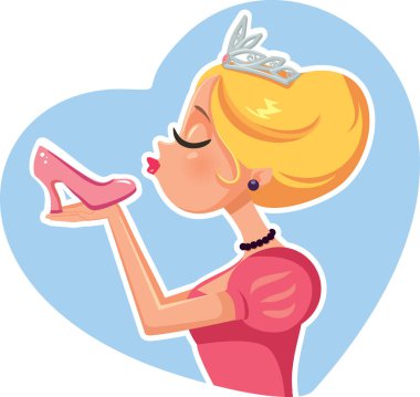Princess Cinderella sihirli Ayakkabı vektör çizim öpüşme