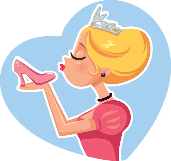 Principessa Cenerentola Baciare Scarpa Magica Vettoriale Illustrazione — Vettoriale Stock