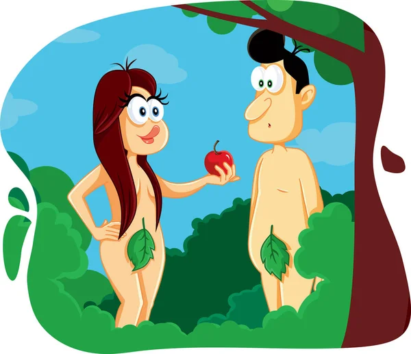 アダムとイヴのエデンの園漫画イラスト — ストックベクタ