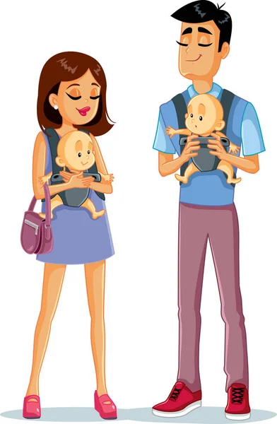 Glad Ung Familj Med Två Bebisar — Stock vektor