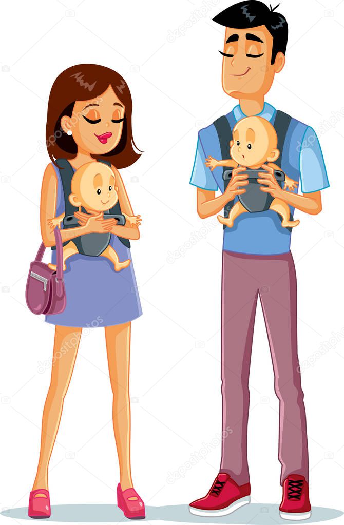 Happy Young Family with Twin Babies