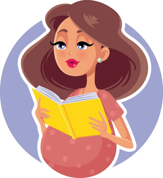 Mujer Embarazada Leyendo Libro Crianza — Vector de stock