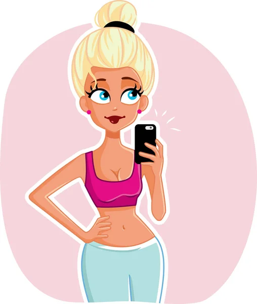 Chica Fitness Tomando Slefie Vector Dibujos Animados — Vector de stock
