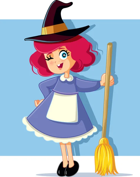 Girl Witch Costume Ready Halloween — Stock Vector