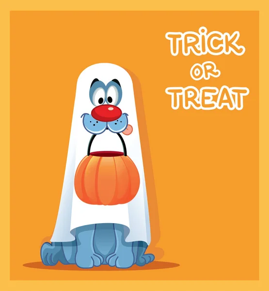 Funny Dog Ghost Costume Celebrating Halloween — Stock Vector