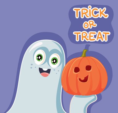 Funny Cartoon Halloween Ghost with Pumpkin
