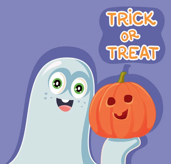 Funny Cartoon Halloween Ghost Pumpkin — Stock Vector