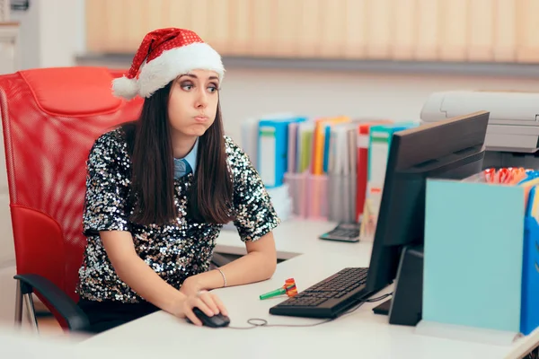 Sad Woman Spending Christmas Holiday at the Office