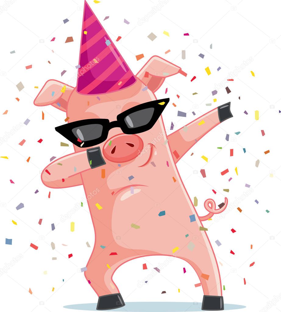Funny Party  Pig Dabbing  Vector Cartoon