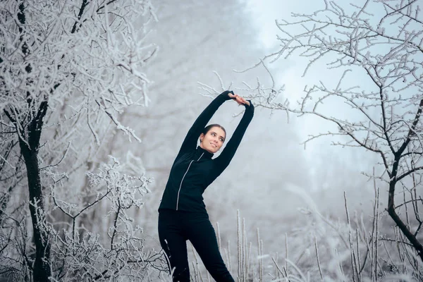 Inverno Esportes Jogger Menina Alongamento Para Treinamento — Fotografia de Stock